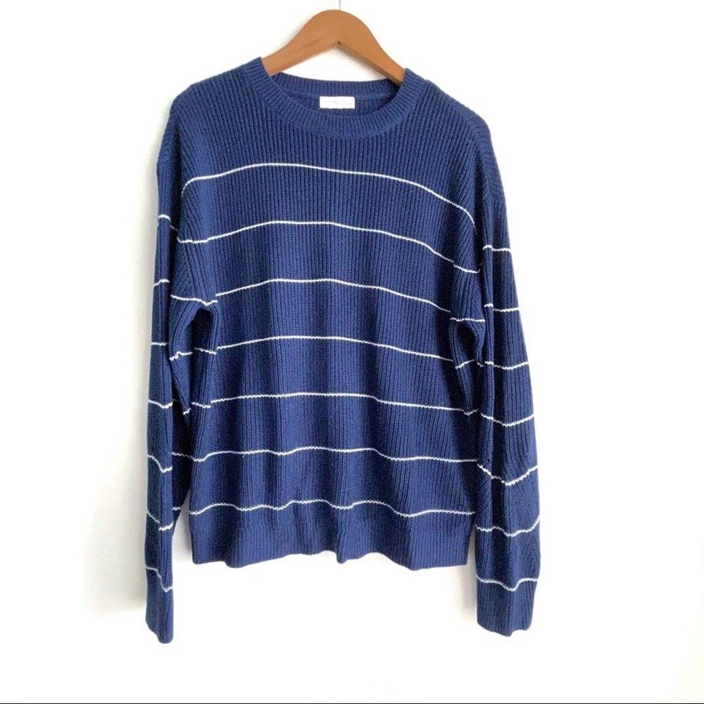 Gentle Fawn ribbed blue and white striped Crewneck sweater size Large L